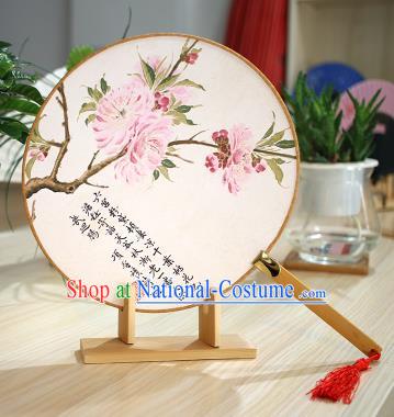 Chinese Traditional Round Fans Handmade Printing Flowers Circular Fan China Ancient Palace Fans