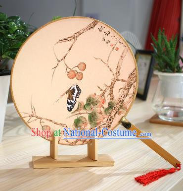 Chinese Traditional Round Fans Handmade Painting Butterfly Circular Fan China Ancient Palace Fans