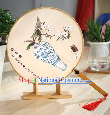 Chinese Traditional Round Fans Handmade Painting Vase Circular Fan China Ancient Palace Fans