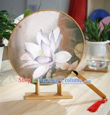 Chinese Traditional Round Fans Handmade Painting Lotus Circular Fan China Ancient Palace Fans