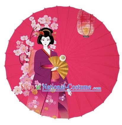 Chinese Traditional Paper Umbrella Folk Dance Handmade Painting Oriental Cherry Red Oil-paper Umbrella Kimono Umbrella