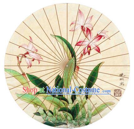 Chinese Traditional Craft Paper Umbrella Folk Dance Printing Orchid Oil-paper Umbrella Handmade Umbrella