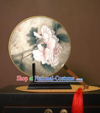 Chinese Traditional Circular Fans Handmade Printing Peony Round Fan China Ancient Palace Dance Fans