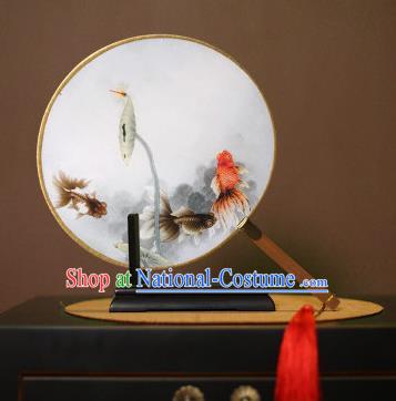 Chinese Traditional Circular Fans Handmade Printing Goldfish Round Fan China Ancient Palace Dance Fans