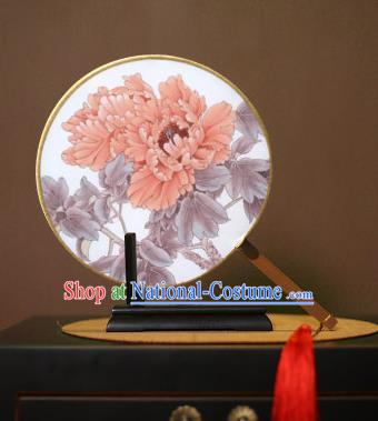 Chinese Traditional Circular Fans Handmade Printing Red Peony Round Fan China Ancient Palace Dance Fans