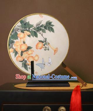 Chinese Traditional Circular Fans Handmade Printing Petunia Round Fan China Ancient Palace Dance Fans