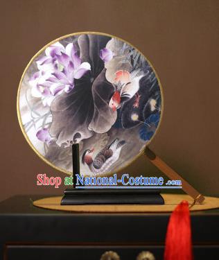 Chinese Traditional Circular Fans Handmade Printing Lotus Goldfish Round Fan China Ancient Palace Dance Fans