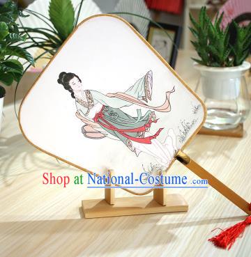 Chinese Traditional Printing Beauty Fans Handmade Square Fan China Ancient Palace Dance Fans