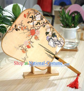 Chinese Traditional Printing Flowers Birds Fans Handmade Square Fan China Ancient Palace Dance Fans