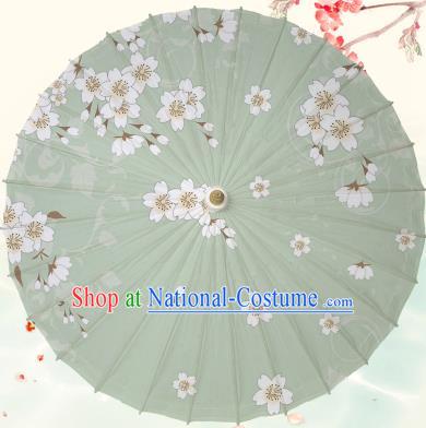 Chinese Traditional Artware Green Paper Umbrella Classical Dance Printing Peach Blossom Oil-paper Umbrella Handmade Umbrella