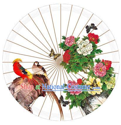 Chinese Traditional Artware Painting Golden Pheasant Peony Paper Umbrella Classical Dance Oil-paper Umbrella Handmade Umbrella