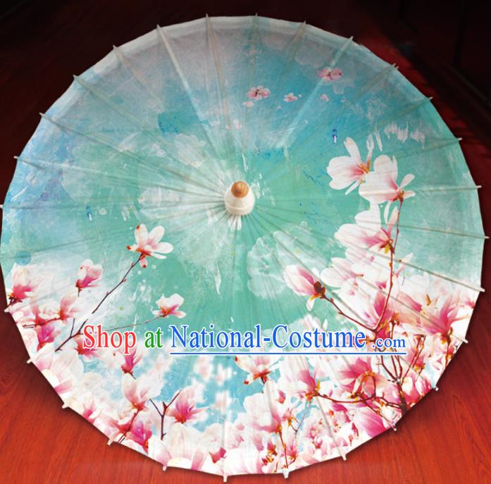 Chinese Traditional Artware Painting Mangnolia Umbrella Classical Dance Green Oil-paper Umbrella Handmade Umbrella