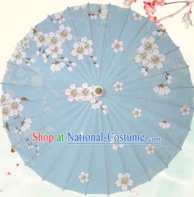 Chinese Traditional Artware Blue Paper Umbrella Classical Dance Printing Peach Blossom Oil-paper Umbrella Handmade Umbrella