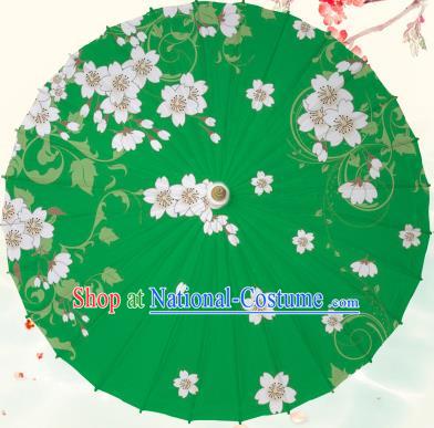 Chinese Traditional Artware Deep Green Paper Umbrella Classical Dance Printing Peach Blossom Oil-paper Umbrella Handmade Umbrella