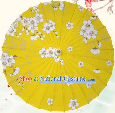 Chinese Traditional Artware Yellow Paper Umbrella Classical Dance Printing Peach Blossom Oil-paper Umbrella Handmade Umbrella