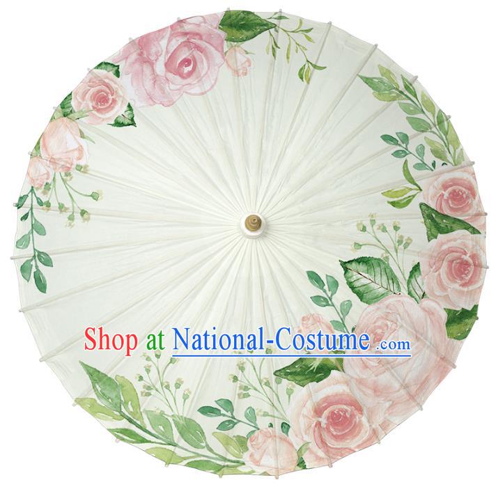 Chinese Traditional Artware Paper Umbrella Classical Dance Umbrella Printing Pink Rose Oil-paper Umbrella Handmade Umbrella