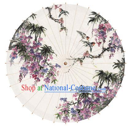 Chinese Traditional Artware Paper Umbrella Printing Wisteria Oil-paper Umbrella Handmade Umbrella