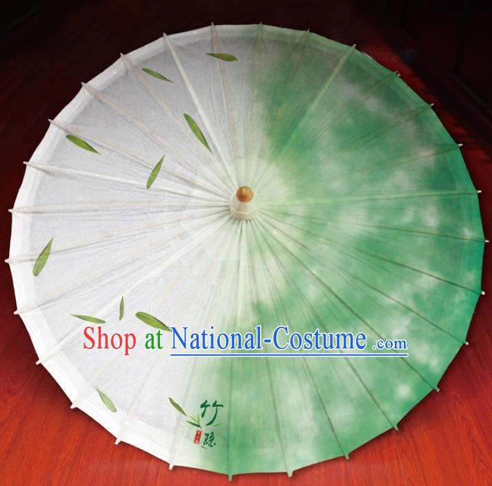 Chinese Traditional Artware Paper Umbrella Printing Bamboo Leaf Green Oil-paper Umbrella Handmade Umbrella