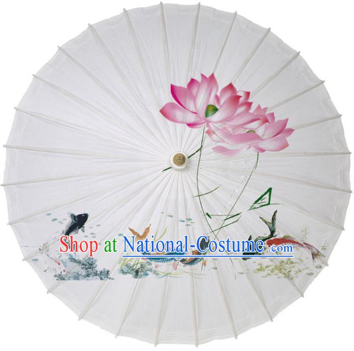 Chinese Traditional Artware Paper Umbrella Classical Dance Umbrella Printing Lotus Fish Oil-paper Umbrella Handmade Umbrella