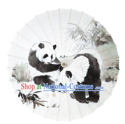 Chinese Traditional Artware Paper Umbrella Ink Wash Painting Panda Bamboo Oil-paper Umbrella Handmade Umbrella