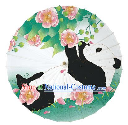 Chinese Traditional Artware Paper Umbrellas Painting Panda Peony Oil-paper Umbrella Handmade Umbrella