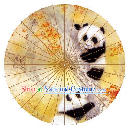 Chinese Traditional Artware Paper Umbrellas Painting Pandas Yellow Oil-paper Umbrella Handmade Umbrella