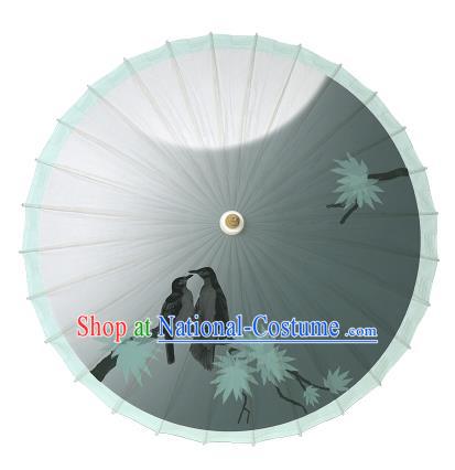 Chinese Traditional Artware Paper Umbrellas Printing Birds Green Oil-paper Umbrella Handmade Umbrella