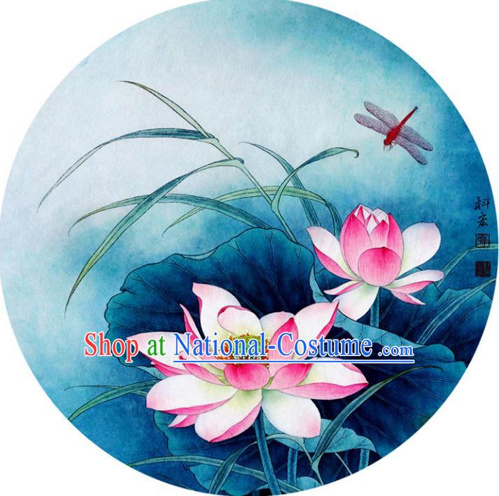 Chinese Traditional Artware Paper Umbrellas Printing Lotus Blue Oil-paper Umbrella Handmade Umbrella