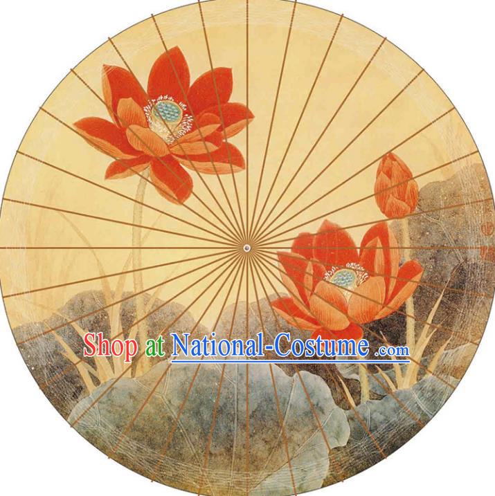 Chinese Traditional Artware Paper Umbrellas Printing Lotus Yellow Oil-paper Umbrella Handmade Umbrella