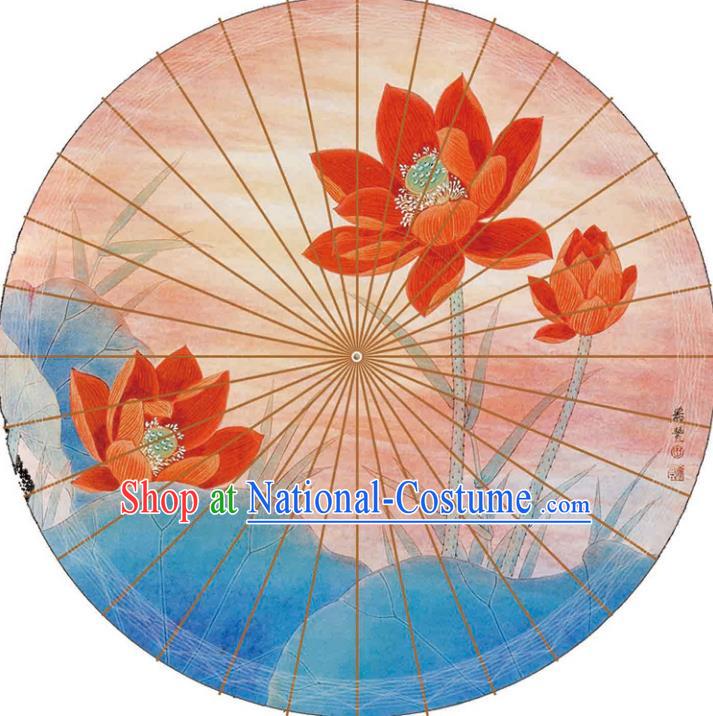 Chinese Traditional Artware Paper Umbrellas Printing Lotus Pink Oil-paper Umbrella Handmade Umbrella