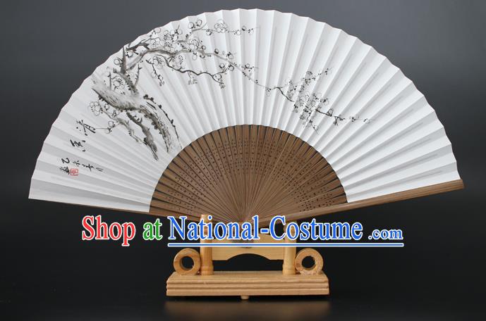 Chinese Traditional Artware Handmade Folding Fans Printing Plum Blossom Paper Fans