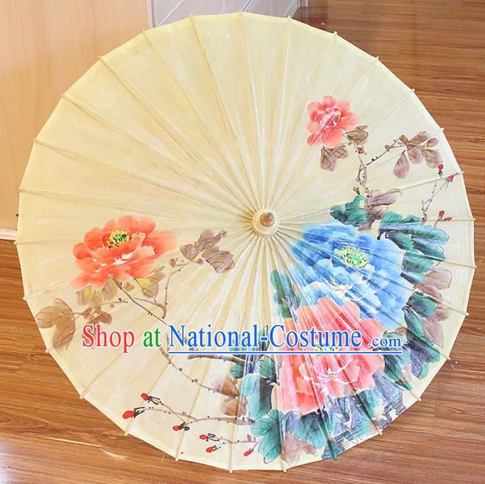 Chinese Traditional Artware Paper Umbrellas Printing Peony Flowers Oil-paper Umbrella Handmade Umbrella