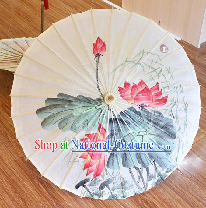 Chinese Traditional Artware Paper Umbrellas Printing Lotus Flowers Oil-paper Umbrella Handmade Umbrella