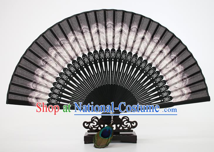 Chinese Traditional Artware Handmade Folding Fans Black Silk Accordion Fans