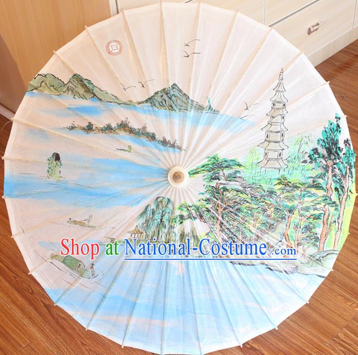 Chinese Traditional Artware Dance Umbrella Printing Pagoda Paper Umbrellas Oil-paper Umbrella Handmade Umbrella