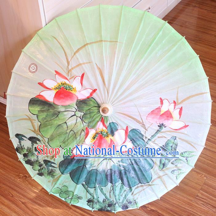 Chinese Traditional Artware Dance Umbrella Printing Lotus Green Paper Umbrellas Oil-paper Umbrella Handmade Umbrella