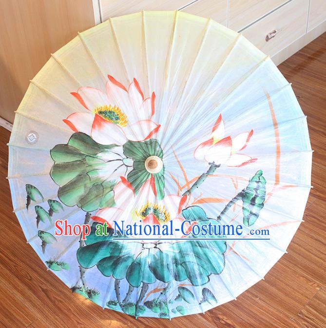 Chinese Traditional Artware Dance Umbrella Printing Lotus Blue Paper Umbrellas Oil-paper Umbrella Handmade Umbrella