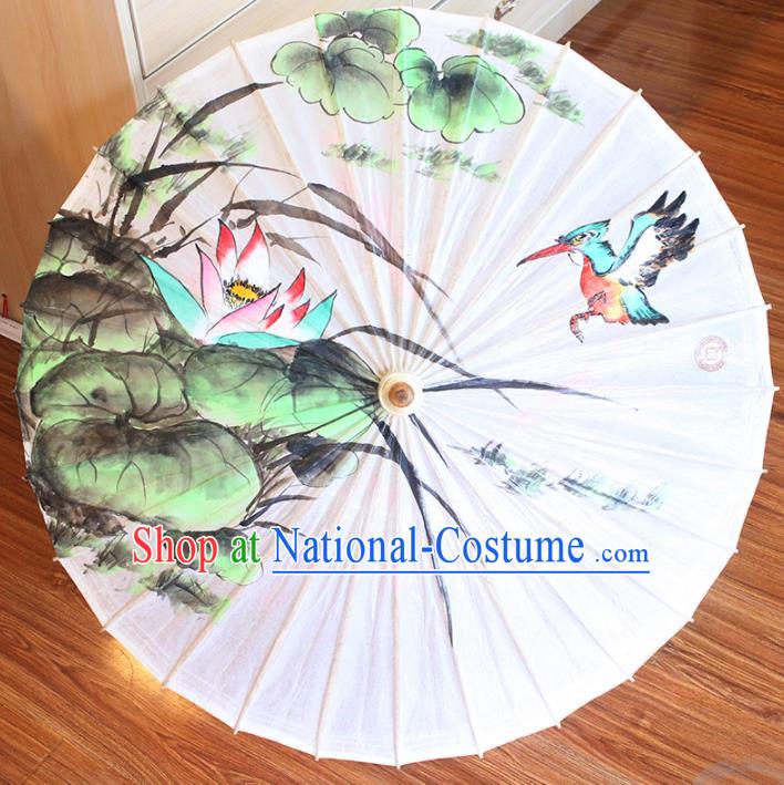 Chinese Traditional Artware Dance Umbrella Printing Lotus White Paper Umbrellas Oil-paper Umbrella Handmade Umbrella