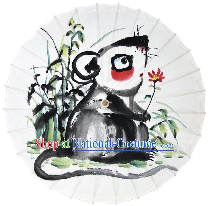 Chinese Traditional Artware Dance Umbrella Ink Painting Zodiac Rat Paper Umbrellas Oil-paper Umbrella Handmade Umbrella