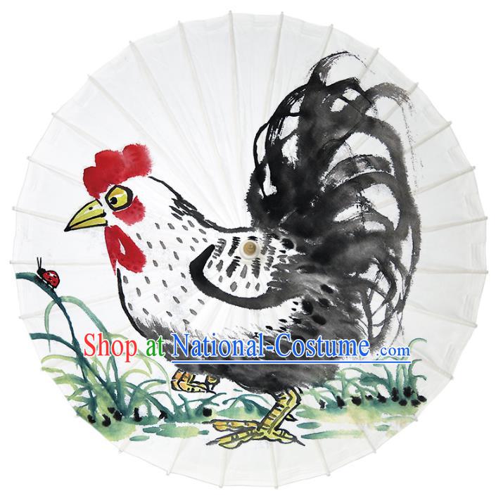 Chinese Traditional Artware Dance Umbrella Ink Painting Rooster Paper Umbrellas Oil-paper Umbrella Handmade Umbrella