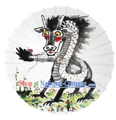 Chinese Traditional Artware Dance Umbrella Ink Painting Dragon Paper Umbrellas Oil-paper Umbrella Handmade Umbrella