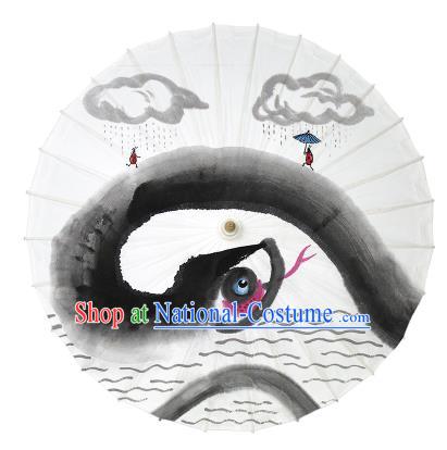 Chinese Traditional Artware Dance Umbrella Ink Painting Snake Paper Umbrellas Oil-paper Umbrella Handmade Umbrella