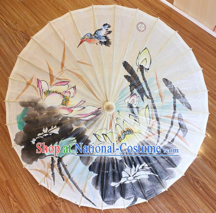 Chinese Traditional Artware Dance Umbrella Hand Painting Lotus Paper Umbrellas Oil-paper Umbrella Handmade Umbrella