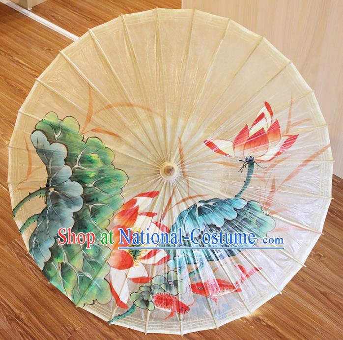 Chinese Traditional Artware Dance Umbrella Hand Painting Red Lotus Paper Umbrellas Oil-paper Umbrella Handmade Umbrella