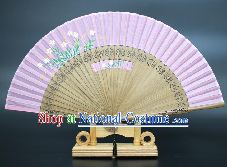 Chinese Traditional Artware Handmade Folding Fans Printing Plum Blossom Lilac Silk Fans Accordion