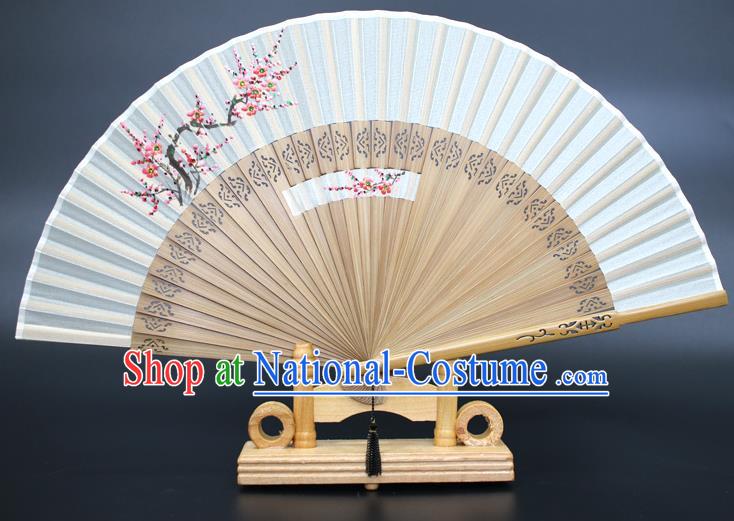 Chinese Traditional Artware Handmade Folding Fans Printing Plum Blossom Silk Fans Accordion