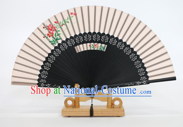 Chinese Traditional Artware Handmade Folding Fans Printing Flowers Silk Fans Accordion