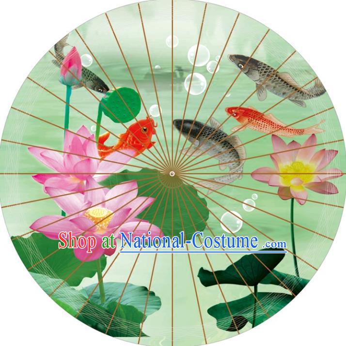 Chinese Traditional Artware Paper Umbrellas Printing Lotus Green Oil-paper Umbrella Handmade Umbrella