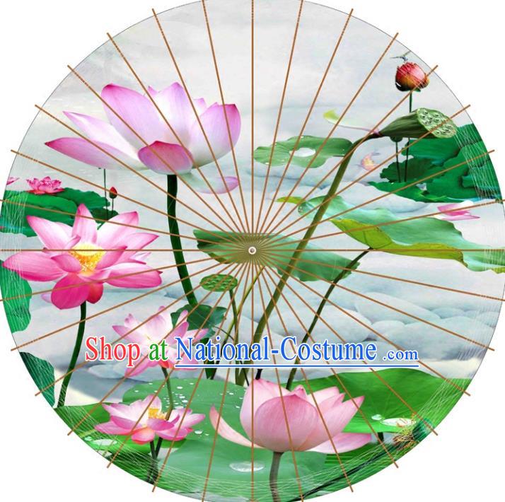 Chinese Traditional Artware Paper Umbrellas Printing Lotus Flowers Oil-paper Umbrella Handmade Umbrella