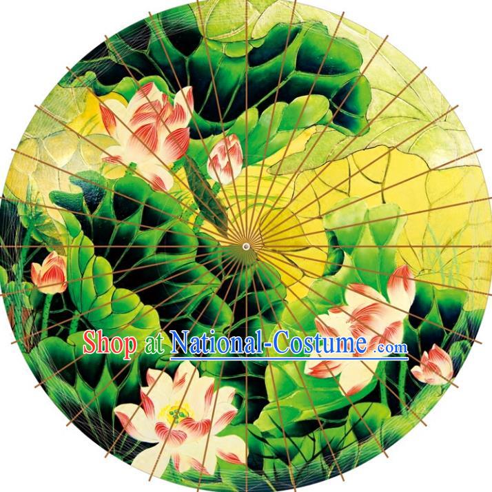 Chinese Traditional Artware Paper Umbrellas Printing Lotus Leaf Oil-paper Umbrella Handmade Umbrella